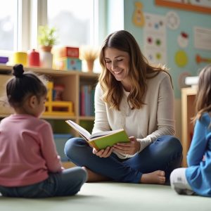 preschool-teacher-reading-children